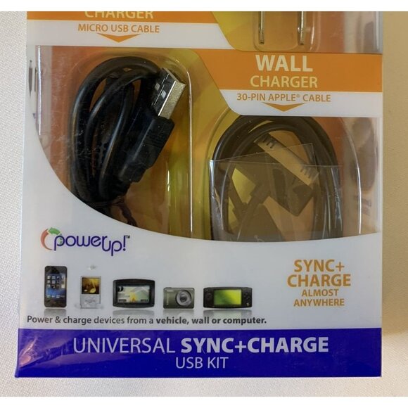 PowerUp Universal USB Sync+Charge Kit Car and Wall Chargers Micro USB 30-Pin NEW - Picture 4 of 8